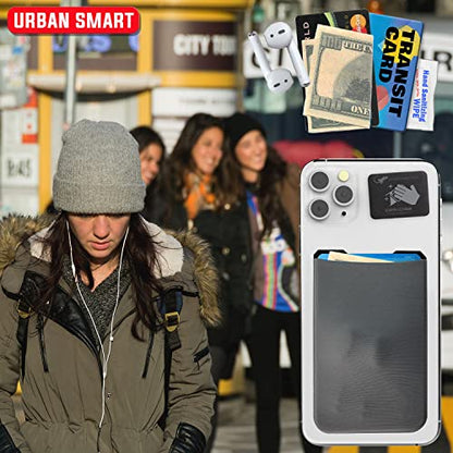 Phone Wallet - Adhesive Card Holder - Cell Phone Pouch - Stick on Lycra Pocket by Gecko - Carry Credit Cards and Cash - color: --BLANK-- GRAY