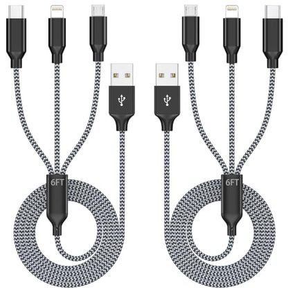 3 in 1 Multi Charging Cable 6ft 2Pack,MFi Certified fast charger cord - color: Grey/Black-6ft