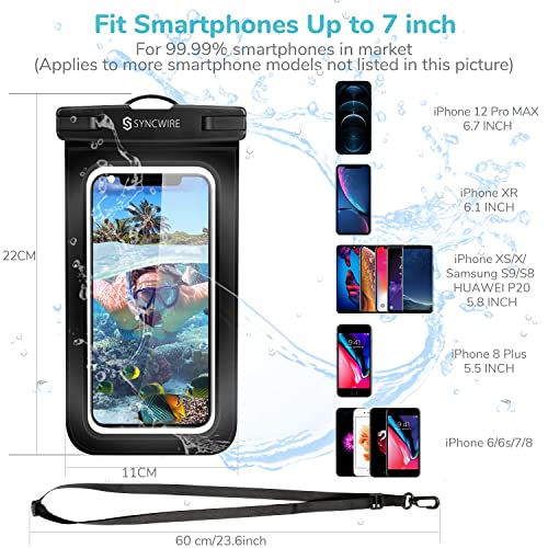 SYNCWIRE Waterproof Phone Pouch [2-Pack] - Universal IPX8 Waterproof Phone Case Dry Bag with Lanyard Compatible with iPhone 15/14/13/12/11 Pro Max SE XS XR X Samsung S23 S22 and More Up to 7 Inches | Cell Phone Dry Bag, Waterproof Phone Case for iPhone Sa