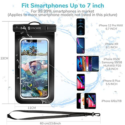 SYNCWIRE Waterproof Phone Pouch [2-Pack] - Universal IPX8 Waterproof Phone Case Dry Bag with Lanyard Compatible with iPhone 15/14/13/12/11 Pro Max SE XS XR X Samsung S23 S22 and More Up to 7 Inches | Cell Phone Dry Bag, Waterproof Phone Case for iPhone Sa