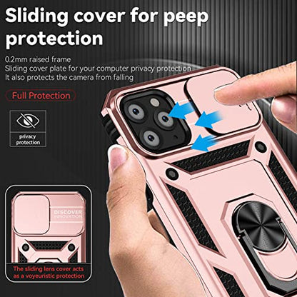 for iPhone 11 Pro Case with Camera Lens Cover HD Screen Protector, Dual Layer Military Grade Drop Protection Magnetic Ring Holder Kickstand Protective Phone Case for iPhone 11 Pro 5.8 inch (Rose Gold) - color: Rose Gold with camera cover Military-Grade 2n