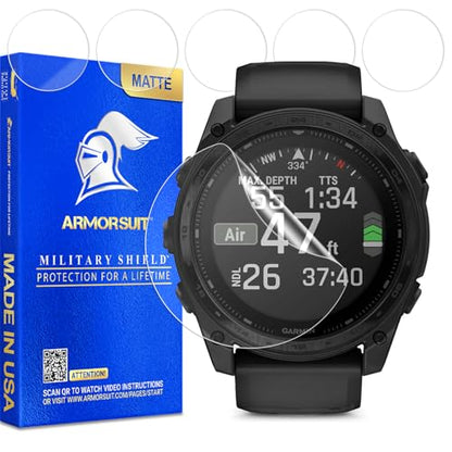 ArmorSuit 6 Pack for Garmin Tactix 8 / Fenix 8 / Fenix 7X/7X Pro [51mm] Matte Screen Protector Anti-Glare MilitaryShield TPU Film - Made in USA - size: Fenix 8 Solar/Amoled Matte (51mm)