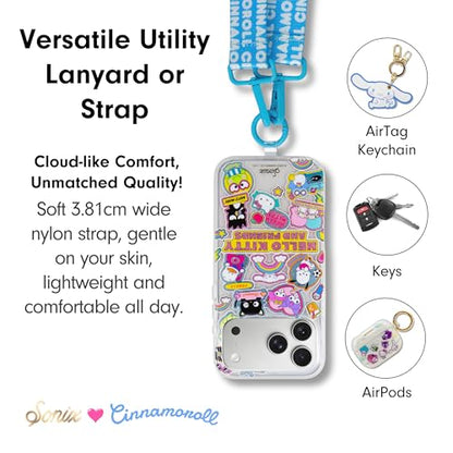 Sonix x Sanrio Crossbody Utility Phone Strap | Adjustable Lanyard Hands-Free Accessory, Universal Tether Tab Attachment - color: Cinnamoroll