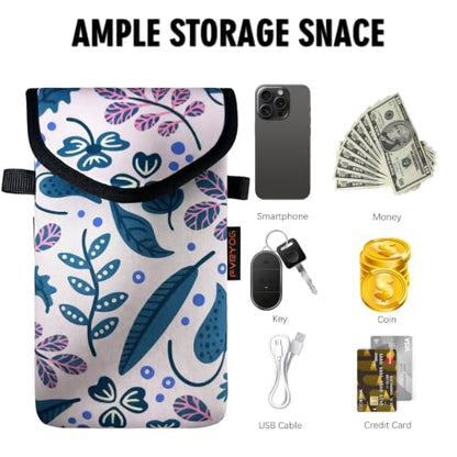 Neoprene Phone Sleeve Pouch Case Bag for Men Women w/Crossbody Strap/Neck Lanyard for iPhone 17/16/15/14 Pro Max, Samsung S25，Pixel 10 - color: Beige Leaf Print