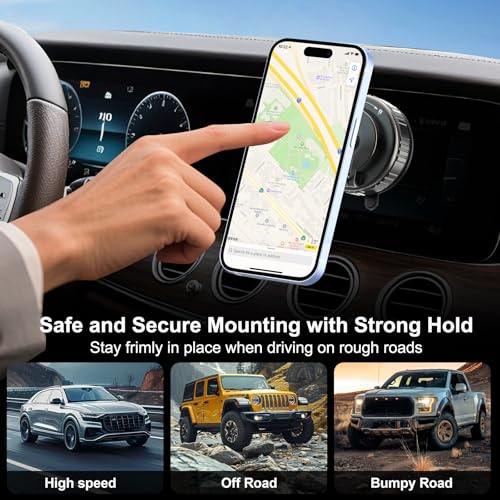 Magnetic Phone Holders for Your Car, [80+LBS Strongest Suction & 2400gf Magnetic] 360° Adjustable Vacuum Suction Cup Car Cell Phone Holder Mount Compatible for MagSafe iPhone Android Phone