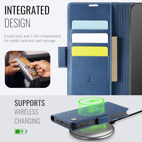 Wallet Case for iPhone 16 Pro Max RFID Blocking Credit Card Holder Magnetic Closure Kickstand PU Leather Flip Phone Case Shockproof TPU Inner Protective Cover 6.9'' Blue - color: Blue, size: iPhone 16 Pro Max