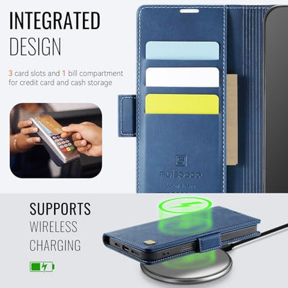 Wallet Case for iPhone 16 Pro Max RFID Blocking Credit Card Holder Magnetic Closure Kickstand PU Leather Flip Phone Case Shockproof TPU Inner Protective Cover 6.9'' Blue - color: Blue, size: iPhone 16 Pro Max