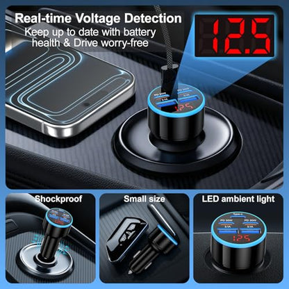 90W USB C Car Charger Adapter with Voltmeter,5-Port USB C Cigarette Lighter - size: 1-Pack