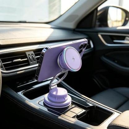 Purple Fast Wireless Car Charger, Magnetic Dashboard Phone Holder, 360 Rotating Foldable Bracket, Compatible with MagSafe - color: Purple