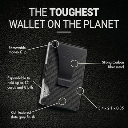 Mountain Voyage Minimalist Wallet for Men - Slim RFID Wallet, Scratch Resistant, Credit Card Holder & Money Clip, Easily Removable Money & Cards (Matte Carbon Fiber) - color: Matte Carbon Fiber