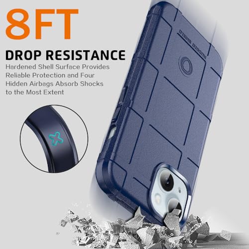 Rugged Shield 8ft Drop Proof TPU Thick Armor Tactical Protective Case Compatible with iPhone 15 (6.1 inches) - Navy Blue - color: Navy Blue, size: iPhone 15