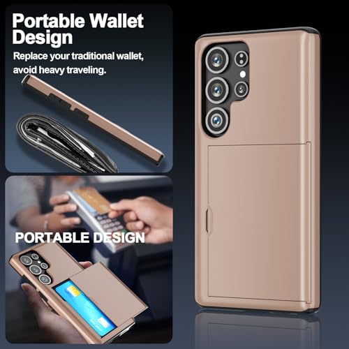 AICase for Samsung S25 Ultra Case with Card Holder [Store 2 Cards] Dual Layer Heavy Duty Protective Hidden Card Slot Slim Wallet Case 6.9'' 2025_7 - color: Rose Gold with Card Holder
