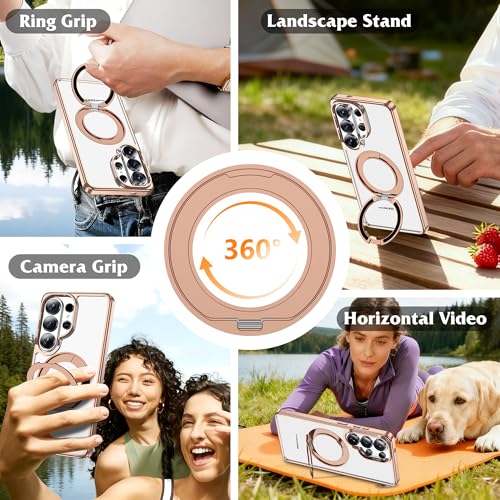 Compatible with Clear Samsung Galaxy S26 Ultra Case with 360° Invisible Magnetic Ring Stand [Compatible with Mag-Safe] Shockproof Plating Phone Case for S26 Ultra 6.9",Desert Gold - color: Desert Gold, size: Samsung Galaxy S26 Ultra