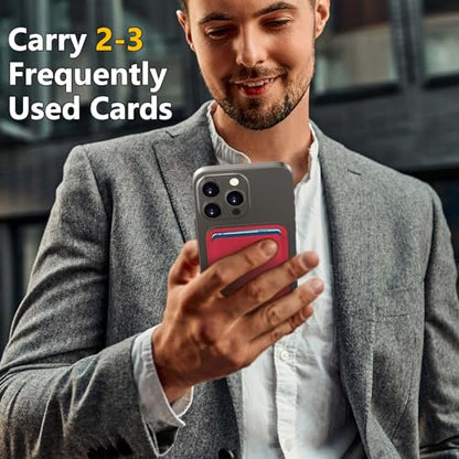 Upgraded MagSafe Wallet, Magnetic Phone Wallet 3 Cards Holder, 23 Magnets, Credit Card RFID Blocking, Slim Leather, Magnetic Wallets for iPhone 17/16/15/14/13/12 Series-Red - color: Red