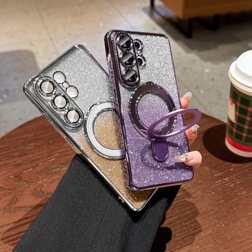LXK Magnetic for Samsung Galaxy S26 Ultra Case with Stand Glitter, Purple | [Fit for MagSafe] [Full Camera Protection] Glitter Bling Card, 15FT Military Protection Cover for Galaxy S26 Ultra Case - color: Purple Glitter