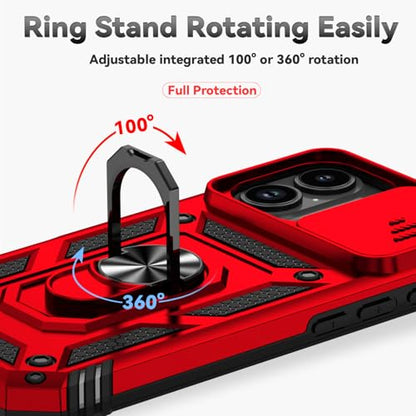 for iPhone 17 Case, with Slide Camera Cover HD Screen Protector [Military Grade 16ft. Drop Tested] Ring Holder Kickstand Protective Phone Case for Apple iPhone 17, Red - color: Red w/ Slide Camera 2nd gen. Military Grade
