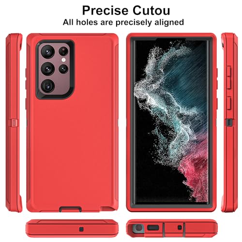 for Samsung Galaxy S22 Ultra Case with Self Healing Flexible TPU Screen Protector [2 Pack], 3 in 1 Full Body Shockproof Heavy Duty Case for Samsung S22 Ultra 5G (Red/Black) - color: Red/Black