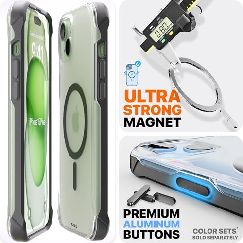 REBEL Clear Case for iPhone 15 Plus [Frosted Series Gen-4] Compatible with Magsafe, Translucent Matte Texture, Protective Shockproof Bumpers, Metal Buttons, 6.7 Inch 2023 Phone Cover (Frosted Black) - color: Frosted Black, size: iPhone 15 Plus