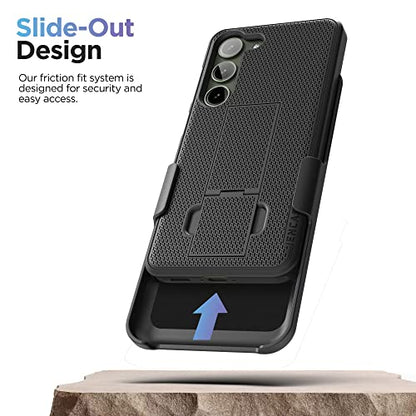 Encased DuraClip Designed for Samsung Galaxy S23 Belt Clip Case with Phone Holster and Kickstand (Matte Black) - size: S23