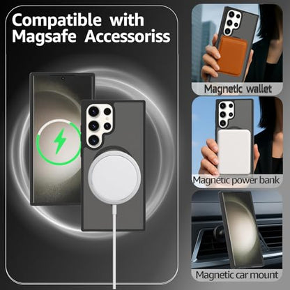 for Samsung Galaxy S23 Ultra Case Magnetic, Compatible with Magsafe 6.8 Inches Slim Fit Heavy Duty Protection Wireless Charging Lightweight Shockproof Anti-Slip Protective Phone Cover, Black - color: Black Magnetic