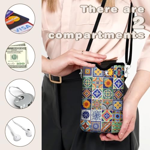 Universal Phone Sleeve Pouch with Crossbody Strap 7.6 X 4.3 Inches Shockproof Water Resistant Mobile Protection Bag-Mexican Talavera Tile Neoprene Phone Pouch Bag - color: Mexican Talavera Tile-Phone Pouch