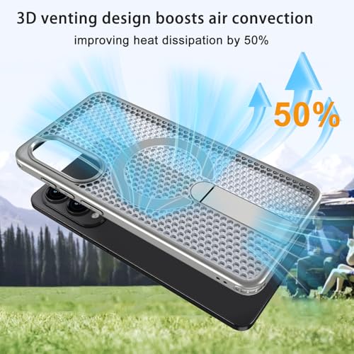 for Samsung Galaxy S25 Edge Case with Stand Compatible with MagSafe +1 Screen Protector, [Built in Kickstand &Magnet][Heat Dissipate] Protective Matte Case for Galaxy S25 Edge (Gray) - color: Gray