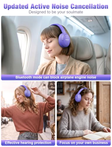 RUNOLIM Active Noise Cancelling Headphones, Wireless Bluetooth Over Ear - color: Purple