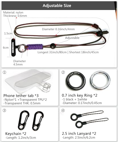 Phone Lanyard Crossbody, Anti Theft Phone Strap Adjustable Neck - color: Coffee Green
