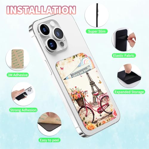 Phone Credit Card Holder Stick on, Cell Phone Pocket Self Adhesive Stretchy Stick on Wallet ID Credit Card Case Pouch Sleeve with Flap for All Smartphones, Bicycle Leaning Tower - color: Bicycle Leaning Tower