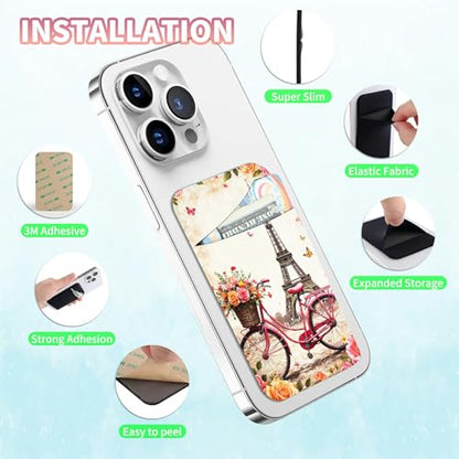 Phone Credit Card Holder Stick on, Cell Phone Pocket Self Adhesive Stretchy Stick on Wallet ID Credit Card Case Pouch Sleeve with Flap for All Smartphones, Bicycle Leaning Tower - color: Bicycle Leaning Tower