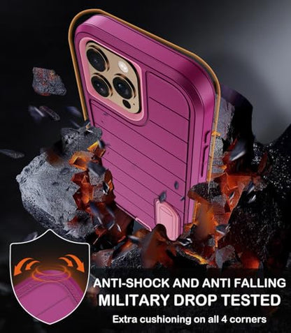 for iPhone 16 Pro Case with Screen Protector,Built-in Invisible Kickstand,Heavy Duty Shockproof Drop Protection Military Grade Tri-Layer Rugged Durable Cell Phone Cover for Apple 16 Pro 6.3"(Purple - color: Purple