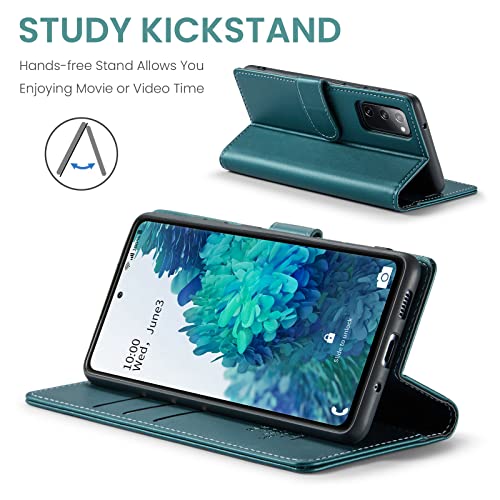 FLIPALM Wallet Case for Samsung Galaxy S20 FE 5G, Blue-Green | Card Holder, RFID Blocking, PU Leather Folio Flip, Kickstand, Protective Shockproof Cover - color: Blue-Green
