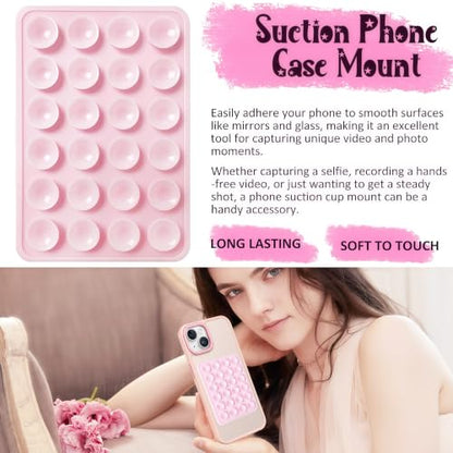 Anteel 2 Pack Silicone Suction Phone Case Mount, Non Slip Sticky Phone Grip for Cellphone, Silicon Adhesive Suction Cup Phone Mount, Strong Grip Holder for Selfies & Videos (LightPink&Translucent) - color: LightPink&Translucent