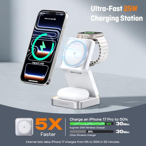 Fast 25W 3 in 1 Foldable Wireless Charging Station for iPhone 18 Pro Max - color: WHITE