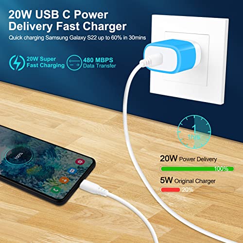 20W Samsung Wall Charger for Samsung Galaxy A17 A16 A15 A36 A56 S26 Ultra S26+ S26 S25 FE Z Fold 7/Flip 7,USB C Fast Charging Block Charger Box Brick Travel Cube for iPhone 17 16 15 14 13 12,Pixel 10a - color: Blue