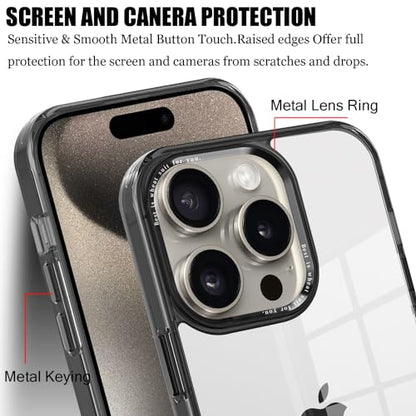 CcacHe Designed for iPhone 15 Pro Case,[Anti-Yellowing] [Military-Grade Protection] Anti-Scratch Transparent Back Slim Shockproof Phone Cover 6.1 Inch (Black) - color: Black