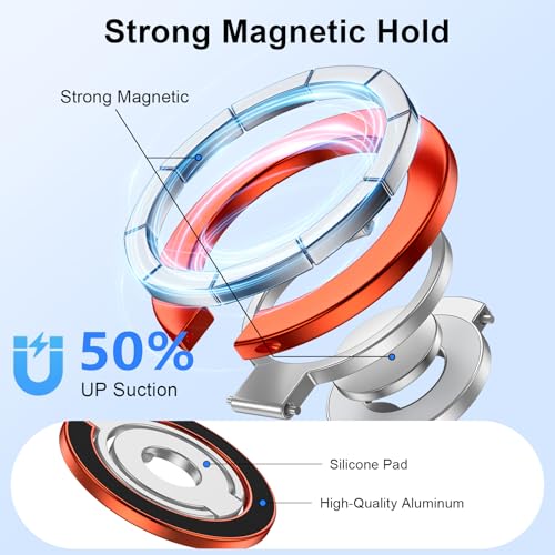 MagSafe Phone Grip Holder Dual-Sided Magnetic Finger Ring Stand for iPhone - color: orange