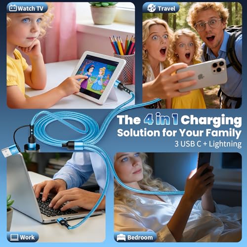 Travel Essentials, 4 in 2 Multi Charging Cable 3 USB C Chargers for iPhone - color: Blue, size: 2Pack5FT