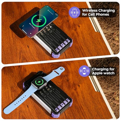 BLAVOR Solar Power Bank 20000mAh, Wireless Charger for Phones & Apple Watch - color: Purple