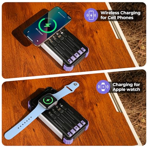 BLAVOR Solar Power Bank 20000mAh, Wireless Charger for Phones & Apple Watch - color: Purple