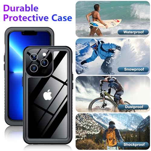 Compatible with iPhone 13 Pro Max Case Waterproof, Built-in Screen & Camera Protector IP68 Underwater Full Body 13FT Military Dropproof Shockproof Phone Case 6.7"-Black/Clear - color: Black, size: iPhone 13 Pro Max