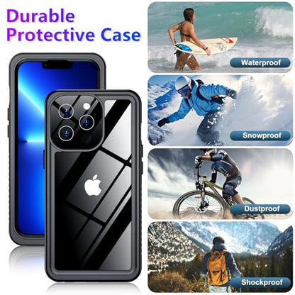Compatible with iPhone 13 Pro Max Case Waterproof, Built-in Screen & Camera Protector IP68 Underwater Full Body 13FT Military Dropproof Shockproof Phone Case 6.7"-Black/Clear - color: Black, size: iPhone 13 Pro Max