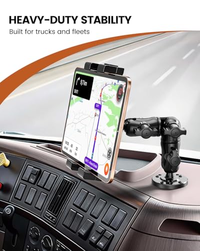 OHLPRO Heavy Duty Drill Base Tablet Mount for Truck Dashboard - Permanent Screw Down iPad Car Holder for Semi Trucks, Vans & Commercial Vehicles, Fits 5-17 Inch Devices, 360° Rotating Adjustable Arm - size: Standard Arm