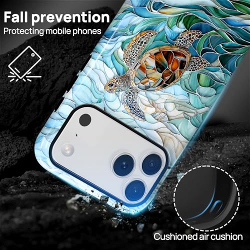 Case Compatible with iPhone 17 Pro, Cute Dual Layer Hybrid Phone Cover, Military Grade Drop Protection, Aesthetic Shockproof Phone Case for Women Girls, Stained Glass Sea Turtle - color: Stained Glass Sea Turtle, size: Iphone 17 Pro