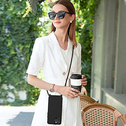 Crossbody Lanyard Strap Case for iPhone 14 Pro Max, Neck Cross Body, Adjustable Holder Removable, Drop Protection Shockproof, Hands-Free Silicone Case 6.7 inch, 150 cm Strap, iP14PM - Black - color: Black