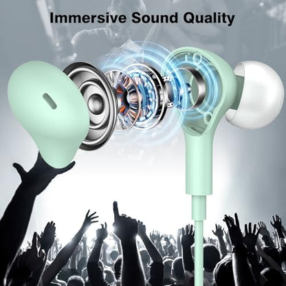 APETOO Wired Earbuds in-Ear Headphones 3.5mm Jack for Laptop/School Mint - color: Green