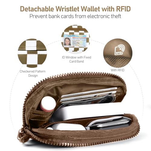 Tiostep Clip and Go Strap for Phone with Wallet Crossbody Phone Lanyard Adjustable and Detachable RFID Wristlet Wallet (Camel Checkered, Medium) - color: Camel Checkered, size: Medium