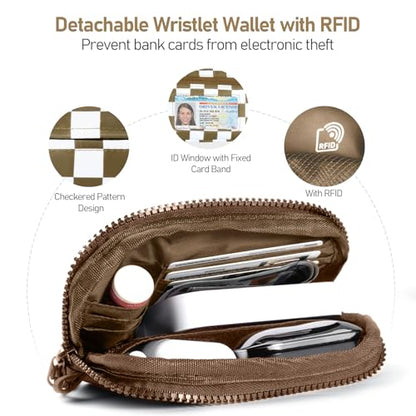 Tiostep Clip and Go Strap for Phone with Wallet Crossbody Phone Lanyard Adjustable and Detachable RFID Wristlet Wallet (Camel Checkered, Medium) - color: Camel Checkered, size: Medium