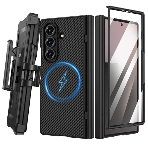 VEGO for Galaxy Z Fold 7 Case with Belt Clip Compatible with Magsafe,Black | Screen Protector & Hinge Protection Full-Body Shockproof Carbon Fiber Hard PC Protective Magnet Case for Samsung Z Fold 7 - color: Black