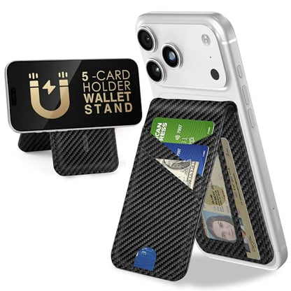 for MagSafe Wallet Magnetic iPhone Card Holder Stand, Black Carbon Fiber - color: Carbon Fiber